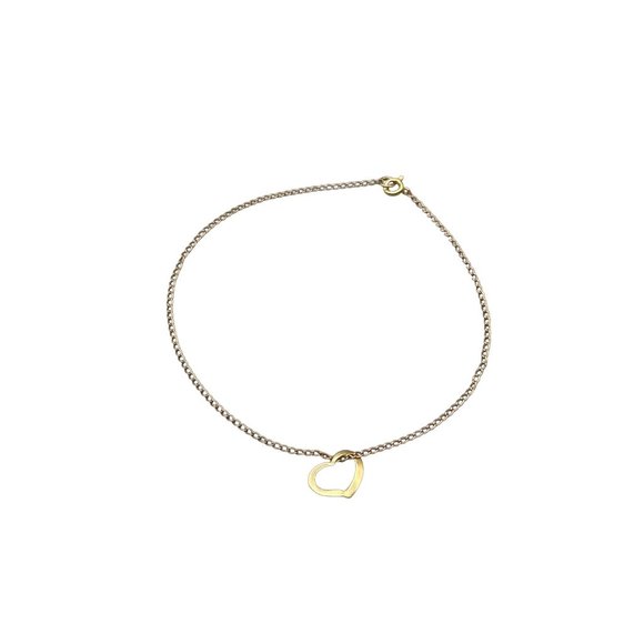 Thin 14K Gold Bracelet Sliding Heart Charm Yellow Gold Chain Vintage Jewelry - Picture 1 of 8